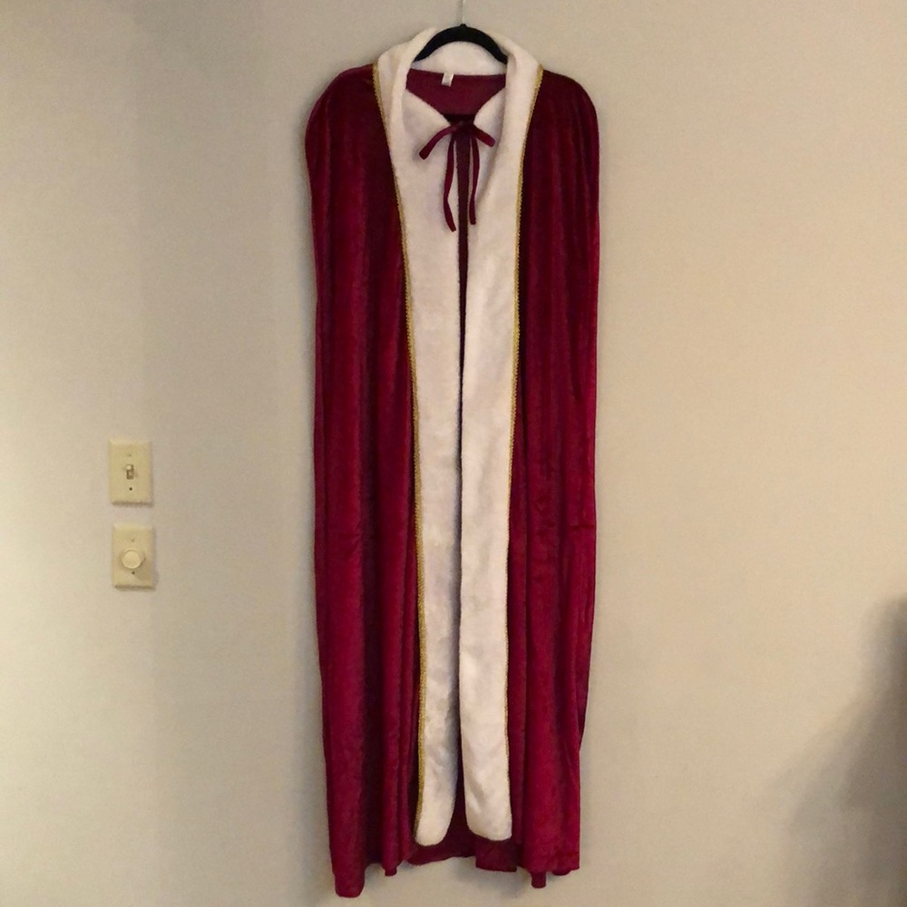 King’s Robe/Cape Halloween costume.  Velour red car with with faux fur trim.